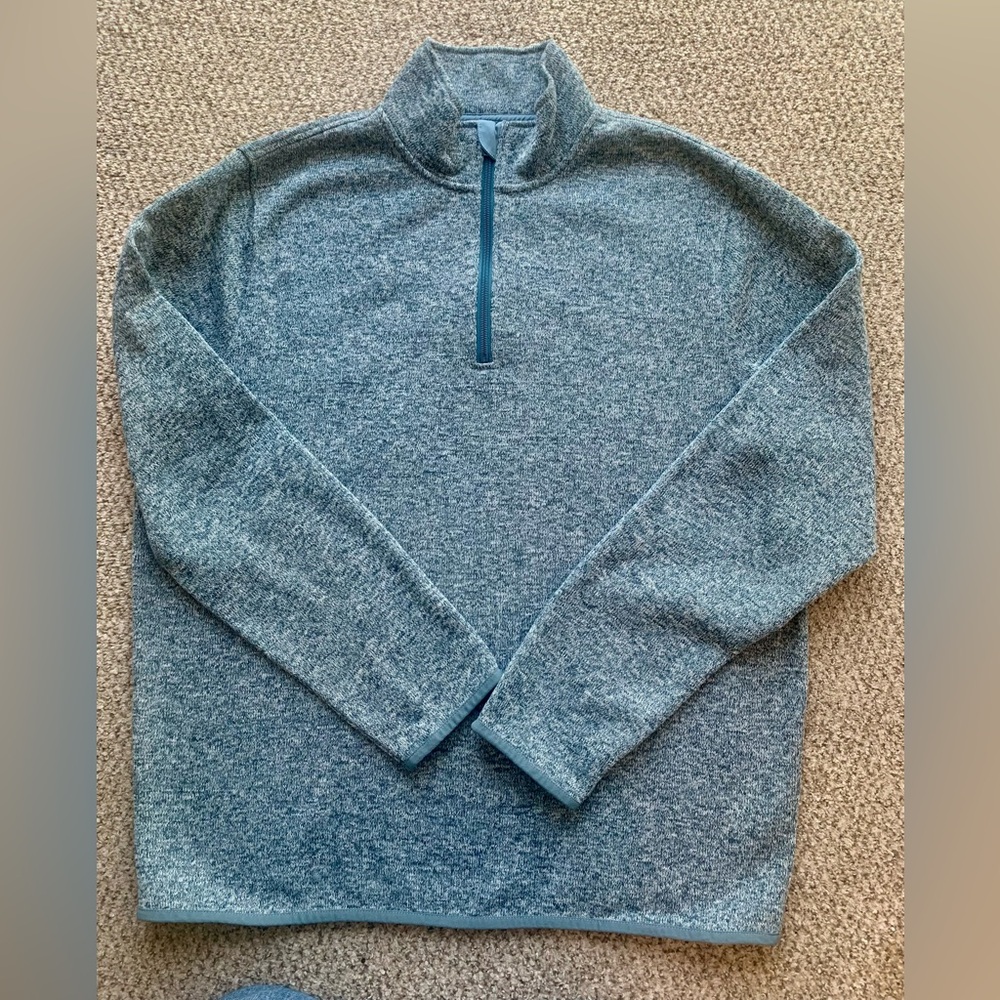 J. Crew Authentic Fleece Heathered Teal Quarter-Zip Sweater -Size XL